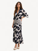 Casual Abstract Tie-Dye Print Kimono Sleeve Maxi Dress