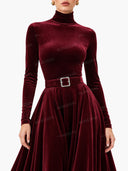 Elegant High-neck Velvet Long-sleeved Maxi Dress