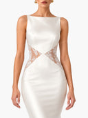 Elegant Satin Mermaid Lace Panel Evening Gown