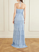 Pleated Tiered Halter Maxi Dress