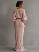 Minimalist V-Neck Knitted Maxi Dress