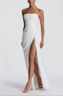 Strapless Pleated Slit Maxi Dress