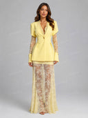Tailored Blazer & Sheer Lace Maxi Skirt Set