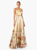 Elegant One-Shoulder Satin Crop Top & Floral Print Maxi Skirt Set