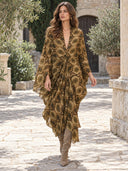 Paisley Print Deep V-Neck Draped Maxi Dress