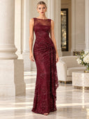 Sequin Jacquard Boat Neck Maxi Dress