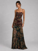 Retro Paisley Ruched Cami Maxi Dress