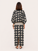Casual Abstract Plaid Print Kimono Sleeve Maxi Dress