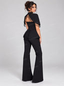 Fringe Cape Peplum Top and Flare Pants Three Piece Set