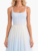 Elegant Pleated Gradient Spaghetti Strap Midi Dress