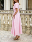 Elegant High-neck Bud Sleeve Midi Dress
