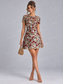 Elegant Multicolor Floral Sequin Mini Dress