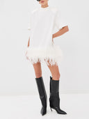 Elegant Feather Trim Top & Mesh Skirt Two-Piece Set