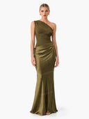 Elegant One Shoulder Neck Pleated Party Maxi Dress