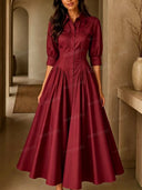 Elegant  Button Front Fit Shirt Maxi Dress