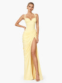 Ruched Spaghetti Strap Slit Maxi Dress