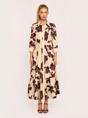 Elegant Floral Print Belted Maxi Shirt Dress