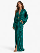 Elegant Satin Batwing Sleeve  Draped Maxi Dress