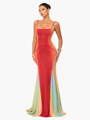 Elegant Gradient Ombre Satin Mermaid Maxi Dress