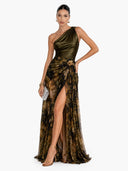 Elegant Floral Print One-Shoulder Slit Maxi Dress