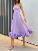 Elegant Ruffled Chiffon Midi Dress