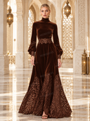 Velvet Lace Panel Turtleneck Maxi Dress