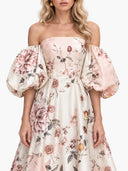 Elegant Floral Print Off-Shoulder Puff Sleeve Midi Dress