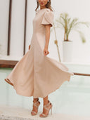 Elegant High-neck Bud Sleeve Midi Dress