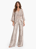 Exquisite Animal Print Batwing Sleeve Shirt And Wide-Leg Pants Set