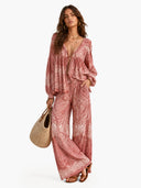 Bohemian Paisley Print Balloon Sleeve Blouse & Pants Two-Piece Set