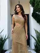 Sexy Crochet Cutout Fringe Maxi Dress