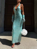 Elegant V-Neck Sequined Maxi Dress