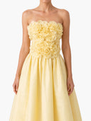 Romantic 3D Floral Strapless Midi Dress