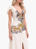 Elegant Artistic Print Front Slit Maxi Dress