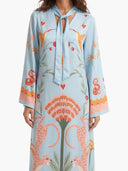 Azure Dream Printed Tie Neck Maxi Dress