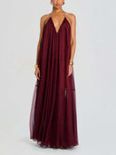 Elegant V-neck Chiffon Flowy Maxi Dress