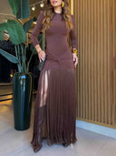 Elegant Ruched Twist Fringe Maxi Dress