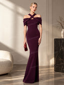 Elegant Satin Twist Neck Backless Maxi Dress