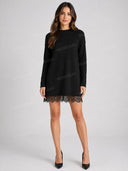 Relaxed Pullover Sweater & Lace Mini Skirt Set
