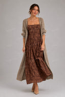 Elegant Floral Cami Maxi Dress & Long Knit Cardigan Set