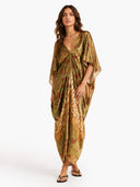 Retro Floral Print Satin Long Kaftan Dress