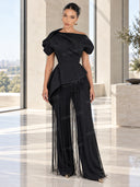 Asymmetrical Fringe Top And Pants Two-Piece Set