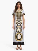 Retro Geometric Ethnic Print Short Sleeve Straight Maxi Dress