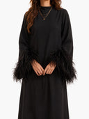 Elegant Feather-Trim Batwing Sleeve Maxi Dress