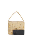 Beaded Woven Straw Wristlet Bag