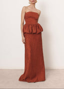 Elegant Strapless Ruched Skirt Two-Piece Set