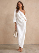 Elegant One-Shoulder Draped Maxi Dress
