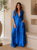 Boho Print Deep V-Neck Top & Wide Leg Pants Two-Piece Set