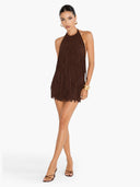 Halter-Style Tassels Faux Suede Mini Dress