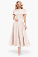 Elegant High-neck Bud Sleeve Midi Dress